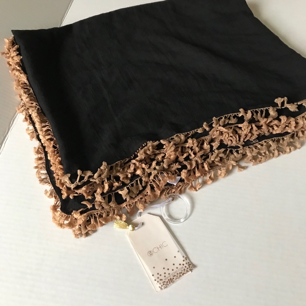 3/$20 2 chic black scarf tassel fringe
